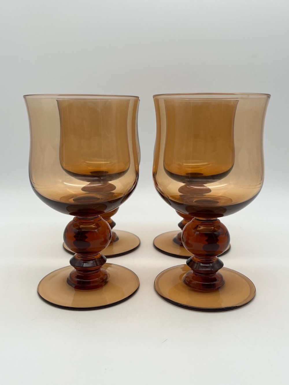 Vintage Amber Bubble Goblet Wine Glasses - Set of Four